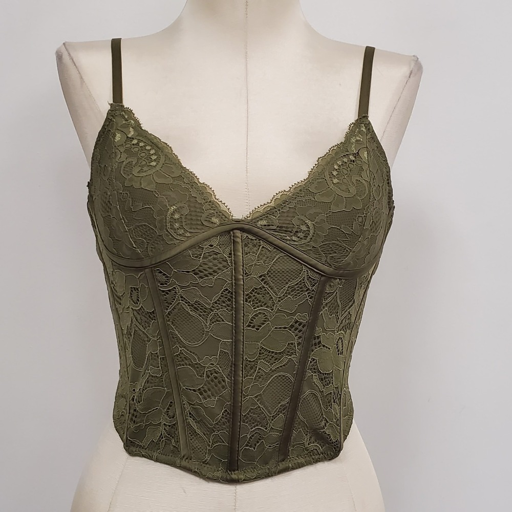 Fairy Grunge Green Lace Corset Top Size XS Boned Babydoll Whimsigoth Festival